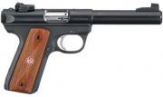 Ruger Mark lll 22/45 22 caliber LR. semi auto pistol, single action, blue finish, polymer frame, cocoholo grips, capacity 10 + 1, 2 magazines, barrel length 5.5", 1-in-16 twist, adjustable sights. 